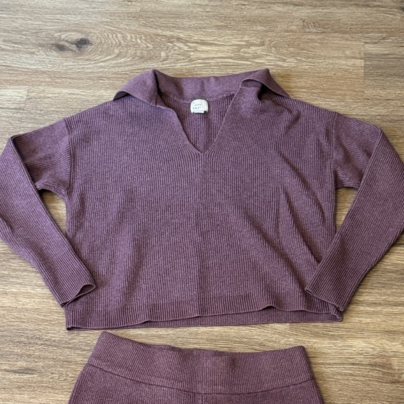 a new day Dusty Purple V-Neck Sweater and High Waisted Wide Leg Pants Set - Picture 6 of 10